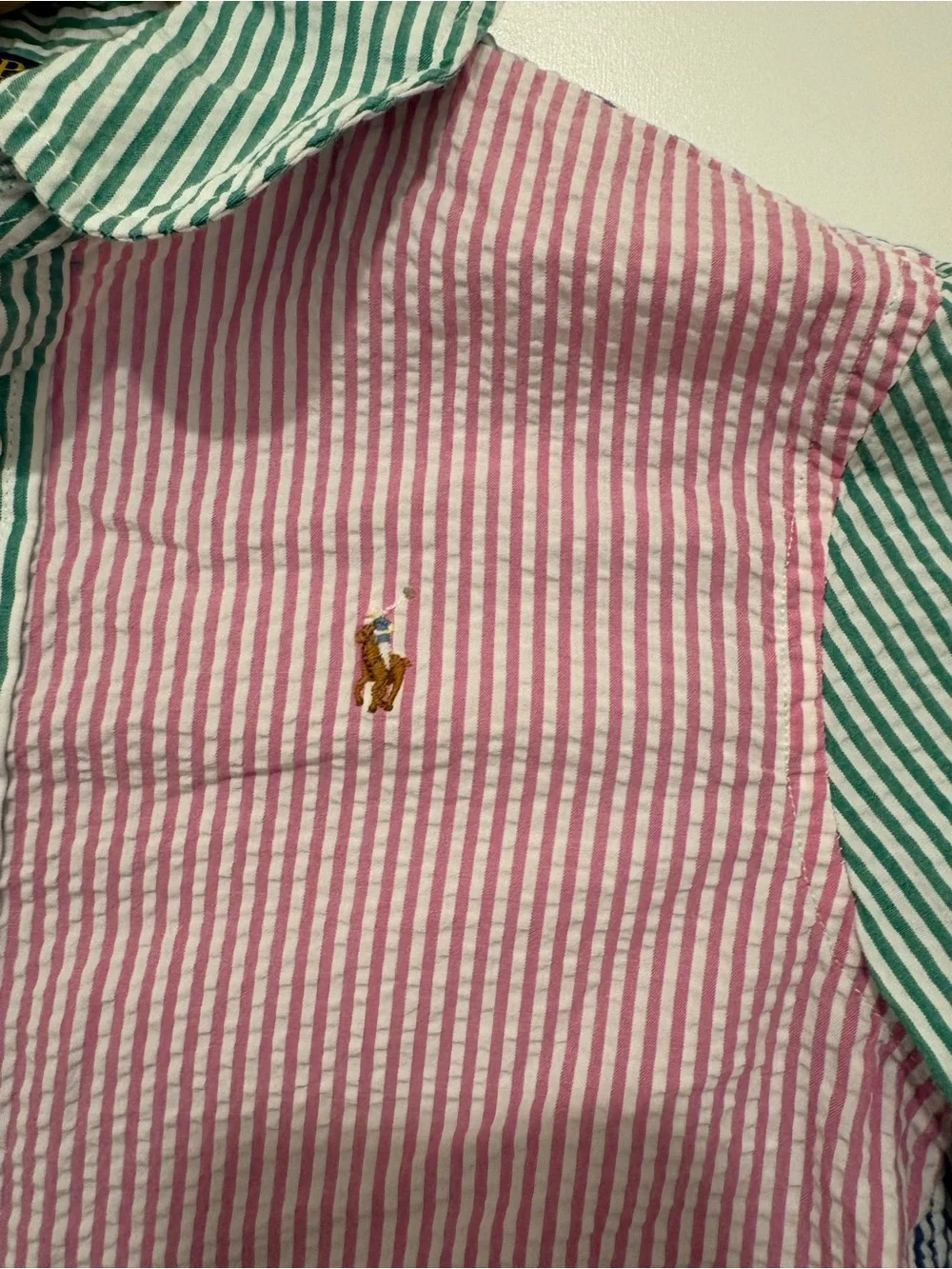 Polo Ralph Lauren Girls 6X Colorblock Seersucker Shirt Dress Pink Green Blue